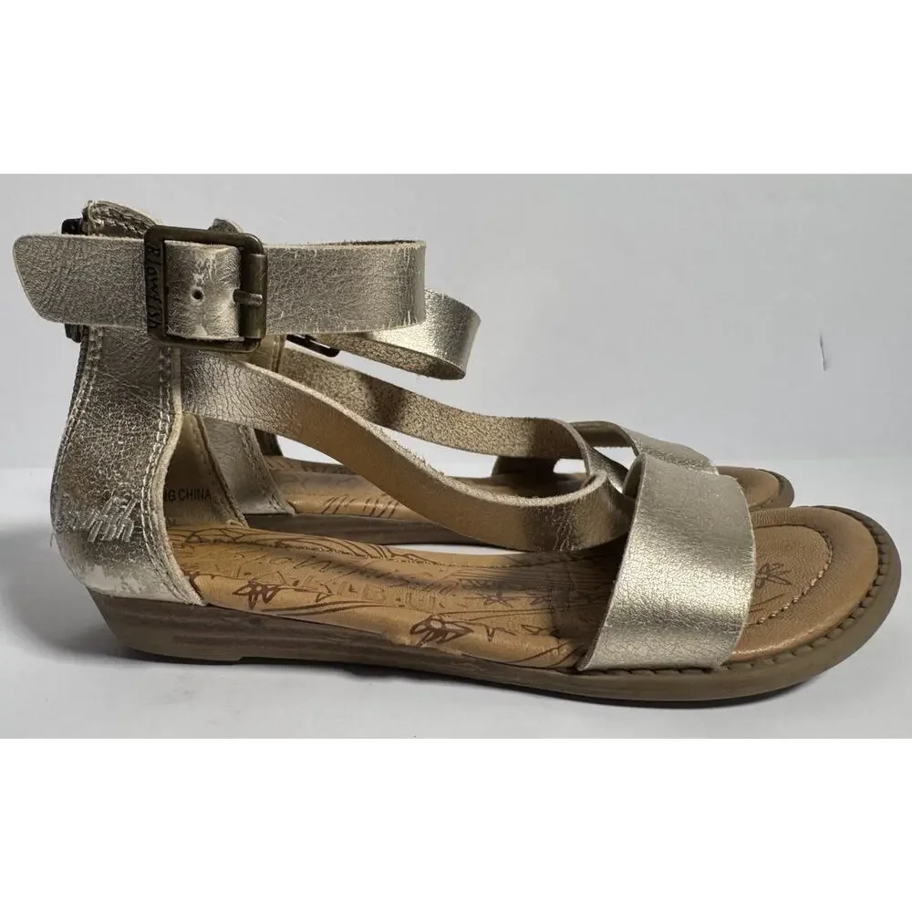 Blowfish Malibu Girls Gold Metallic Ankle Strap Sandals Size 13 Zip Back